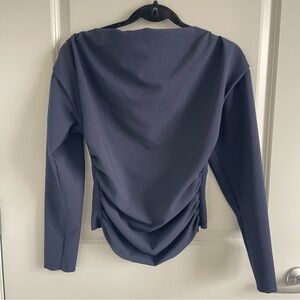 Zara Navy Draped Back Long Sleeve Blouse